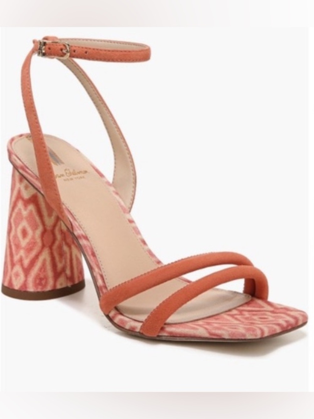 Sam Edelman Strappy Block Heel Sandal - Coral/Cream Geo Print: Size 7